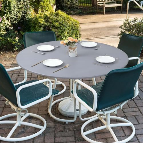 Treer Mantel Redondo Antimanchas, Mantel Mesa Redonda con Ajustable Borde Elástico, PVC Impermeable Manteles de Mesa, Lavable Manteles para Picnic Comedor Cena (Gris,60 Pulgadas R (112-140 cm))
