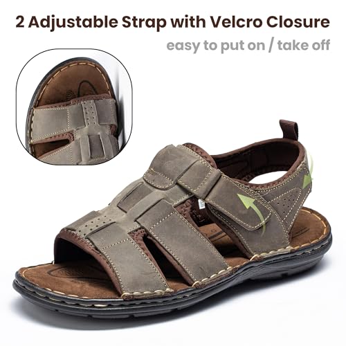 Image of ArcBrothers Men's Premium Leather Sandals - Classic Roman Style Open Toe Sandals - Cushioned Heel, Non-Slip & Sturdy Support