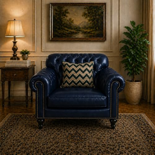 Image of Luxury Sofa Set Luxury Chesterfield Sofa in for Home Living Room & Office (Highback 1 Seater Blue)