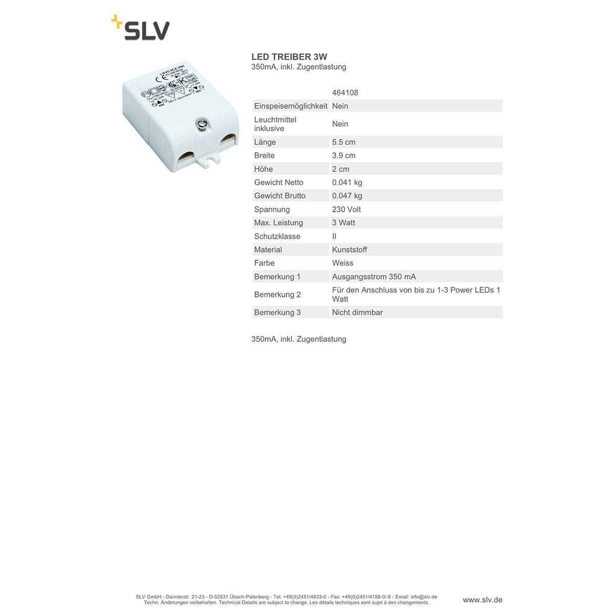 SLV LED Treiber 3W, 320mA, Weiß : Amazon.de: Baumarkt