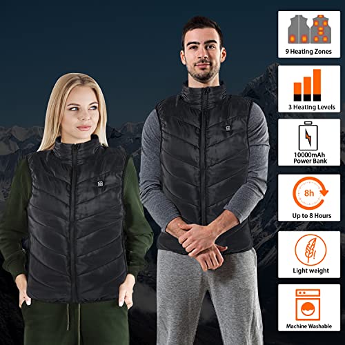 Men's Women's Heated Vest with 9 Heating Zones, 10000mAh Battery Pack Included, Lightweight Warm Electric Vest for Men2