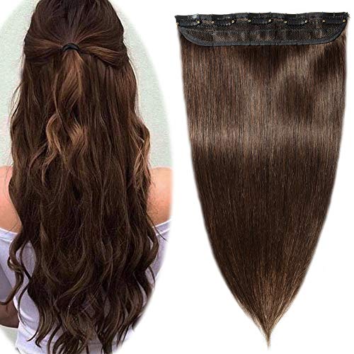 24 Inch Clip in Extensions 100% Remy Human Hair 60g One-piece 5 Clips Long Straight Hair Extensions for Women Wide Weft Soft Silky Balayage #2 Dark Brown
