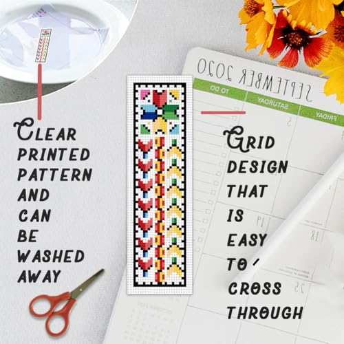 Image of BEUNITONE Cross Stitch Bookmark Kits 6 Pcs Traditional Decorative Patterns Counted Cross Stitch Kit Hand Stamped Embroidery Kit for Beginners Floral Fabric Bookmark Making Kit DIY 8''x2.4''