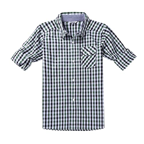 BIENZOE Jungen Baumwolle Plaid Knopf Unten Hemd Grün/Schwarz Größe 9/10