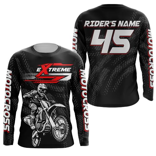 Extreme Motocross Racing Jersey Red UPF30+ Youth Dirt Bike Shirt Men Kids Women Off-Road Motorcycle Long Sleeves XM130 (01)