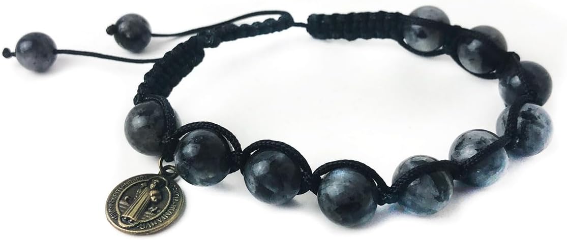 Catholic Heirlooms St. Benedict Black Labradorite 8mm Stone Cord Rosary with 10mm Bracelet Set - Image 4