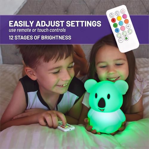 Image of MUID Koala Silicone Night Lamp | Rechargeable Nursery Night Light for Kids, Portable Color Changing LED Nightlight - Break Resistant, Eye Caring, Adjustable Brightness & Color and Time Setting