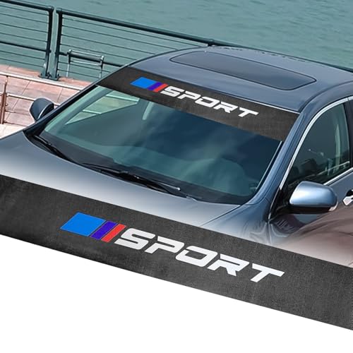Image of Black Front and Rear Windshield Window Vinyl Decal Transparent Car Sport Banner Strip Film Universal Racing Style Decoration Sticker (Blue Blue Red)