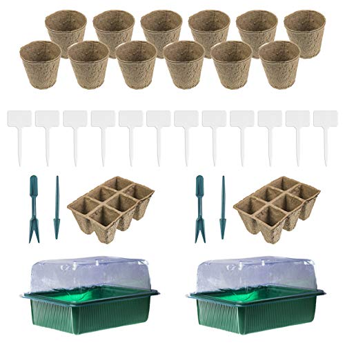 Preisvergleich Produktbild esto24® 2er Set Zimmergewächshaus Gewächshaus Set mit Anzuchttöpfen und 12 Pflanzenschildern Treibhaus Pflanzentöpfe