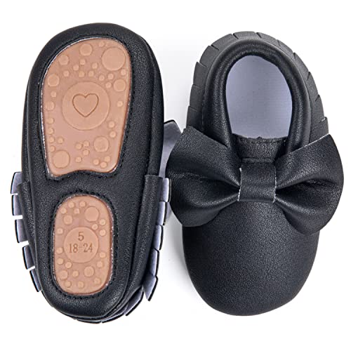 Hongteya Baby Moccasins With Rubber Sole - Flower Print Pu Leather Tassel Bow Girls Ballet Dress Shoes For Toddler (12-18 Months/Us 6/5.12''/ See Size Chart, Black) #TOP7