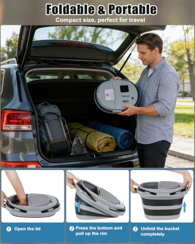 Ducha portátil integrada para camping con balde plegable de 20L y bomba de ducha 13000mAh miniatura 5