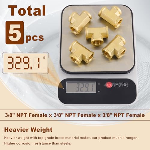 Image of 5pcs 3 /8 inch NPT Female Pipe to 3 /8 inch NPT Female Pipe to 3 /8 inch NPT Female Metals Brass Barstock Street Tee Pipe Hose Fitting