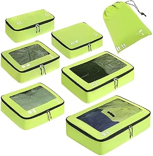 ECOHUB Packing Cubes for Suitcase 7 PCS Travel Organiser Packing Bags Recycled PET Eco Friendly Travel Accessories Shoes Bags for Travel Storage Bag Luggage Organiser Bags Travel Pouch(Green)