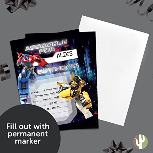 Invitaciones de Transformers para cumpleaños infantil con sobres de estilo D pack de 10 unidades 5