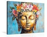 OWNANRTHM Buddha Canvas Wall Art Religious Colorful Buddha Pictures Abstract Buddhism Statue Poster for Prayer Yoga Spa Meditation Spirit Room Wall Framed 12X16 inch