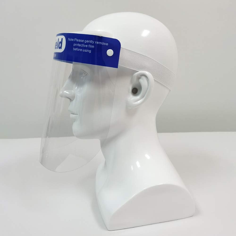 WOLFBOX Safety Face Shield Visor Windproof Dustproof Hat Shield Anti-Saliva Protect Eyes and Face with Protective Clear Film Elastic Band and Comfort Sponge (10PCS)