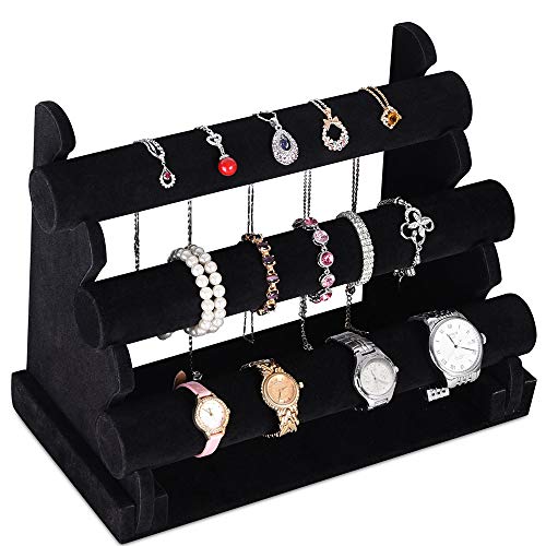 L'espositore è composto da 3 tubi che lasciano ampio spazio a bracciali, collane e orologi.