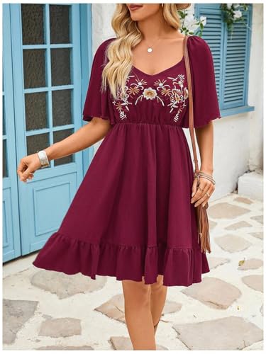 Image of BEAUDRM Women's Western Cowgirl Dress Floral Boho Mini Dresses Summer Flowy Sun Dress Country Vacation Outfits