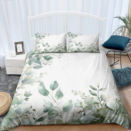 Parure de lit microfibre feuilles d'eucalyptus housse fermeture éclair - 5