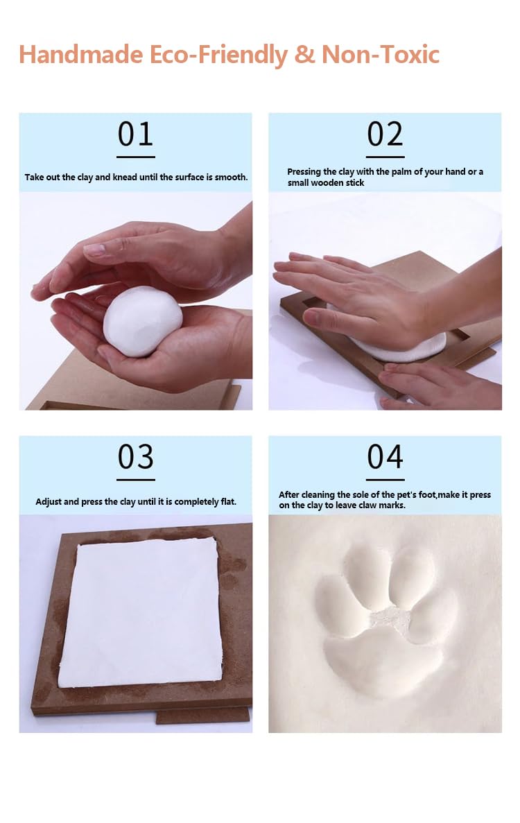 Cadre Photo Pour Empreintes De Animaux, Kit Empreinte Chat Et Chien Avec Photo 14 X 10 Cm Argile Et Baton En Bois Cadeau Souvenir Parfait Pour Proprietaire De Chien Pour Decoration De Table 91757085