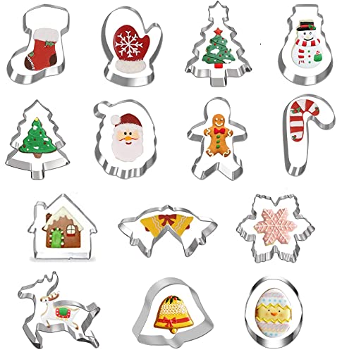 Moule de cuisson, moule à biscuits, pour gâteaux / biscuits / pain / biscuits / mousse, en acier inoxydable de haute qualité, fête de Noël / pique - nique, gadgets de cuisine(14 pièces) Cover