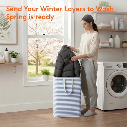 Image of Lifewit 2 Pack Laundry Basket 80L Each, Collapsible Clothes Hamper with Reinforced Handles, Freestanding Waterproof Design for Bedroom and Laundry Room, Grey&Blue 160L Total