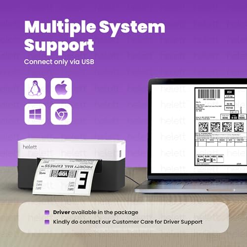 Image of helett H30C 4x6 USB Thermal Shipping Label Printer (203 DPI, 152mm /s) with Label Holder Bundle | Adjustable Label Size | Windows /Mac /Linux /Chrome OS Compatible