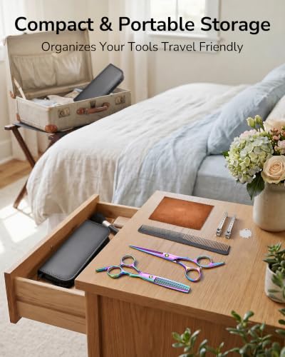 Image of ULG Hair Cutting Scissors Thinning Shears Kit 10 PCS Home Set with Cape(RB)