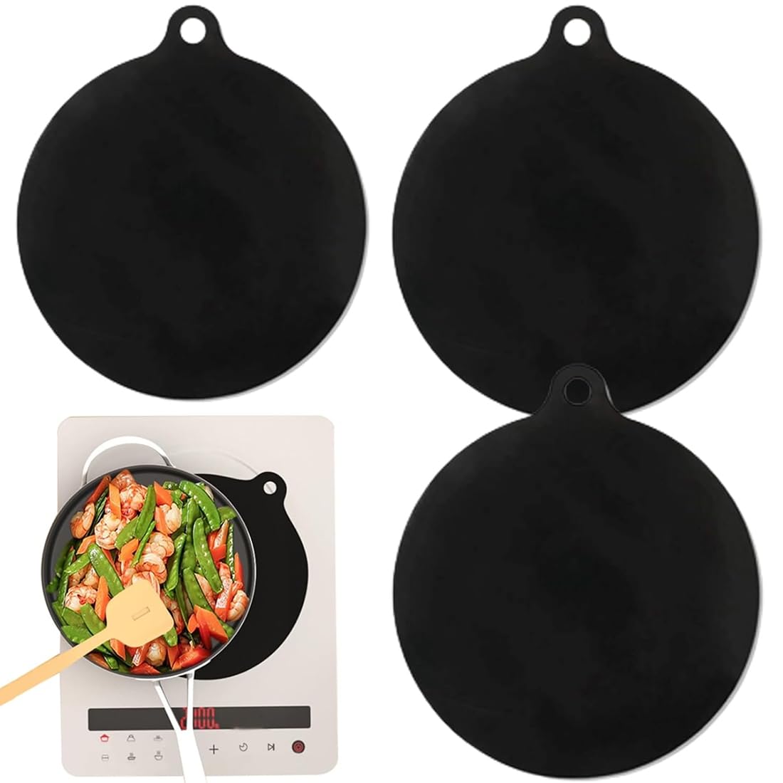 GXGM Copri Piano Cottura Induzione Rotondo 22 cm – Set 3 Pezzi – Tappetino Silicone Resistente al Calore fino a 230°C – Protezione Antigraffio e Antiscivolo per Fornelli a Induzione