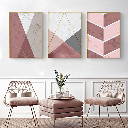 Affiche moderne rose gris blanc lot de 3 toiles géométriques abstraites 50x70cm