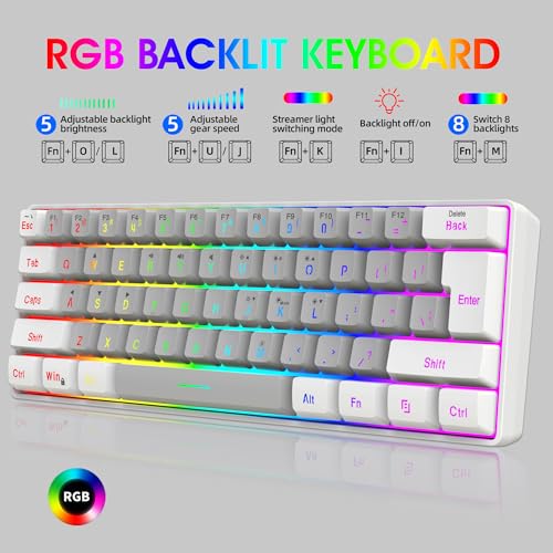 Image of Snpurdiri 60% Wired Gaming Keyboard, SmallUltra-Compact 61 Keys RGB Backlit 60 Percent Gaming Keyboard for PC /Mac Gamer, Typist, Travel, Easy to Carry on Business Trip(White-Grey)