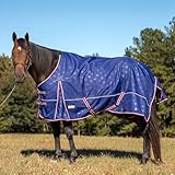 Jeffers Poplar Head Origin 600 Denier Turnout Blanket | 240 Gram Polyfill | Waterproof, Breathable, Horse Blanket for Cold Weather | Navy with Star Print, Adjustable Straps, Fits 78