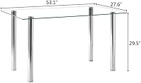 Vista 3 de Mesa de comedor de cristal para 6 personas con parte superior de vidrio templado transparente de 52 pulgadas, mesa de cocina de vidrio rectangular