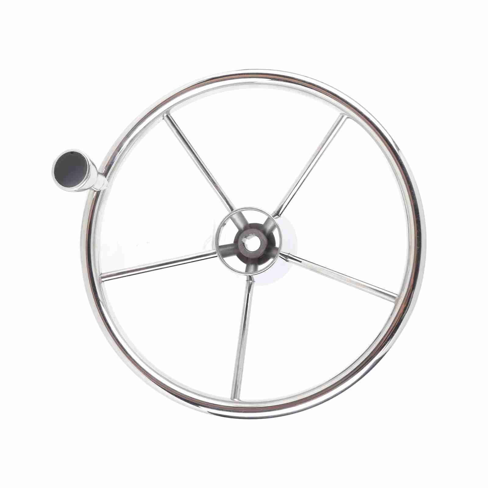13.5in 5 Spoke Steering Wheel with Knob, Stainless Steel Material, Universal for Marine Boat, Easy Install and Clean, Stable Control, Standard 3/4in Tapered Shaft