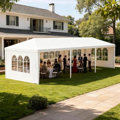 Image of 10x30 White Canopy Tent with 5 Removable Sidewalls and Windows, Waterproof Outdoor Party Gazebo Tent for Backyard Wedding Events BBQ Graduation