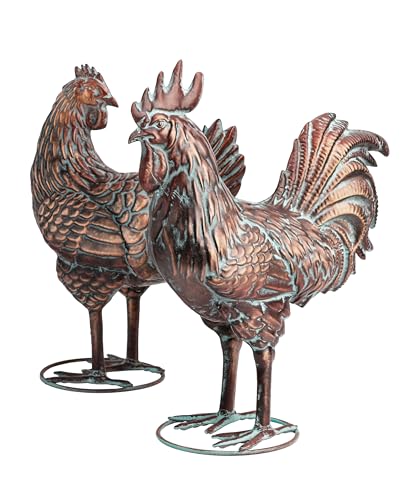 CLYB Metal Chicken Decor Outdoor Rooster & Hen Statues Garden Art Gifts