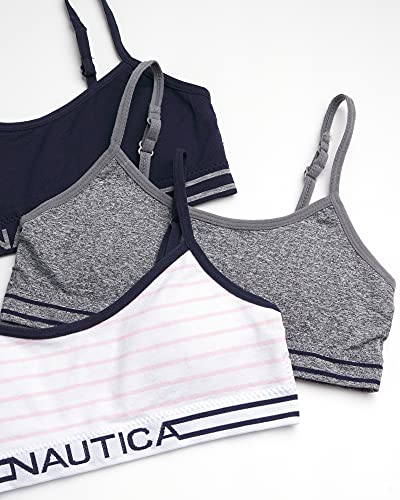 Nautica Girls' Training Bra - Seamless Crop Cami Bralette (6 Pack), Size 32, Navy/Grey/Blue Stripes #TOP1