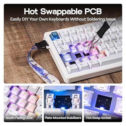 Image of MechLands CIDOO QK75 VIA Programmable 75% Compact Keyboard, USB-C /BT5.0 /2.4Ghz Wireless, Hot Swappable Custom Mechanical Keyboard with Gasket Mounted, PC Plate, 4000mAh Battery for Win /Mac (White)