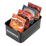 BSTKEY Seasoning Packet Organizer, Food Storage Organizer with Divided 4 Compartments, Metal Storage Caddy for Kitchen Pantry Cabinet, Kitchen Organization Bin for Snacks Spice Packets, Black