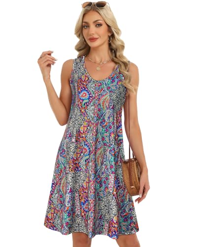 Image of elescat Womens Summer Dresses Casual V Neck Sleeveless Pockets Beach Loose Tank Sundress 2026