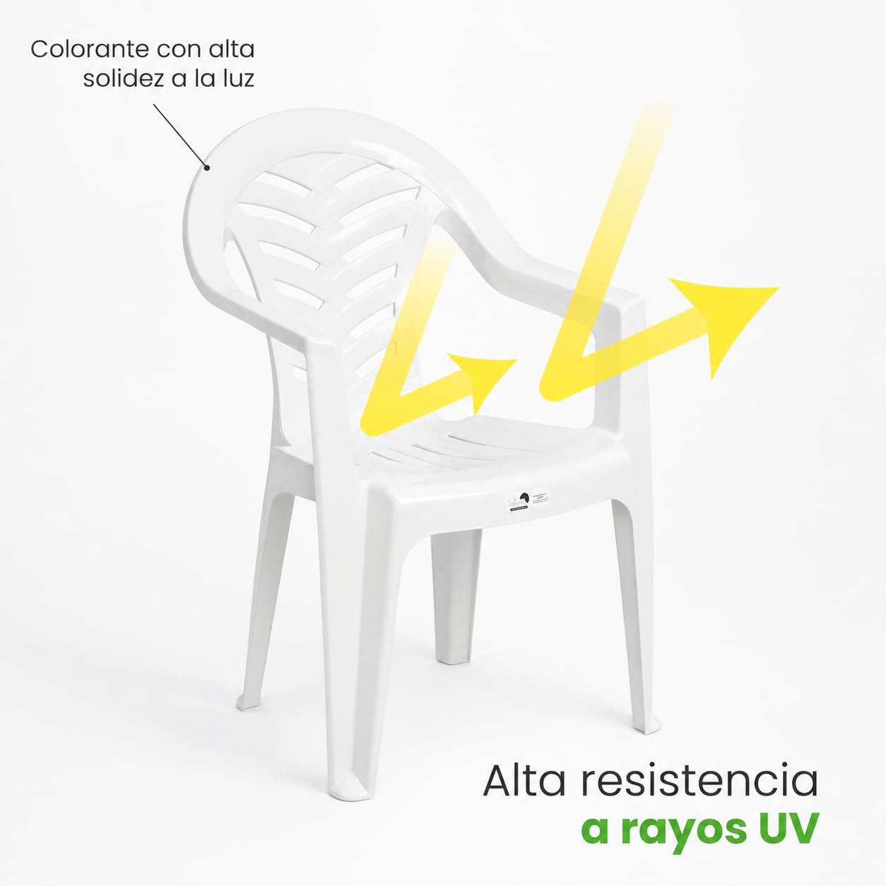 Pack 4 Sillas Jardín para Exterior de Plástico Apilable Blanca con Reposabrazos | para Jardín, Terraza, Playa y Camping | Silla Ergonómica de PVC, Cómoda y Resistente