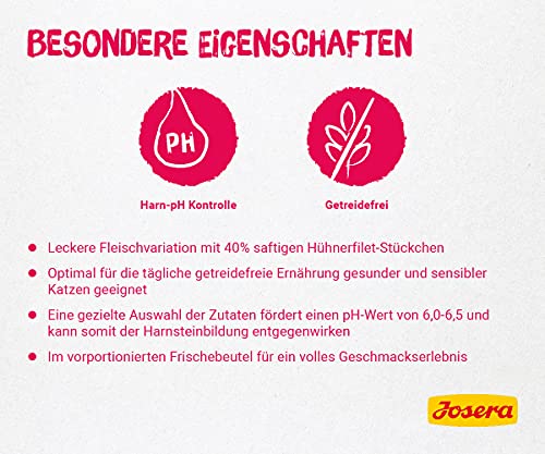 JOSERA Filet Huhn mit Rind (16 x 70 g) | Adult | Premium Nassfutter für ausgewachsene Katzen | Huhn & Rind mit 40% Hühnerfilet | getreidefrei | Katzenfutter nass im Frischebeutel | 16er Pack