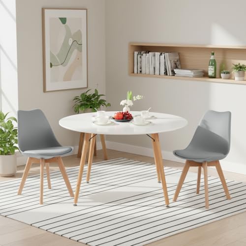 H.J WeDoo Esstisch mit 2 Stühle Essgrupp Holztisch und Grau Skandinavisches Stuhl Esstisch Set für Esszimmer Küche 120cm