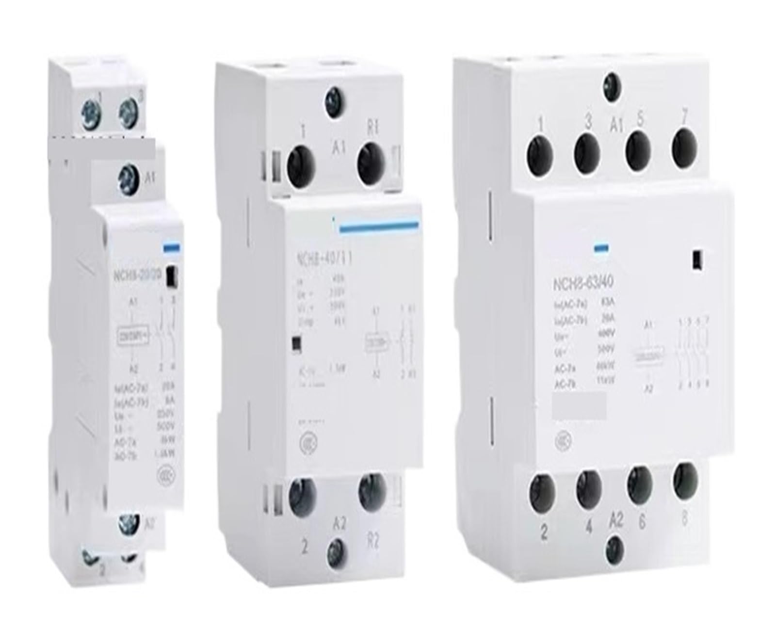 Domowy stycznik AC NCH8 20A 25A 40A 63A Din Rail, 1 sztuka, 220V 230V 380V 400V 1NO1NC 2NO 2NC 4NO 1 pojedynczy 3 trójfazowy (NCH8-20,4NO)