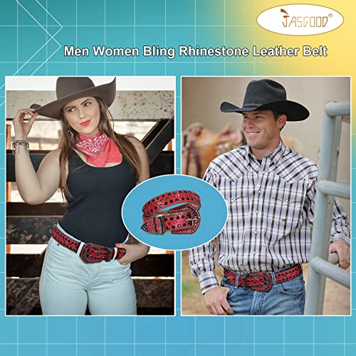 JASGOOD Men Women Rhinestone Belt Western Leather Belt Cowgirl Cowboy Bling Diamond Studded Leather Belt for Jeans Pants2