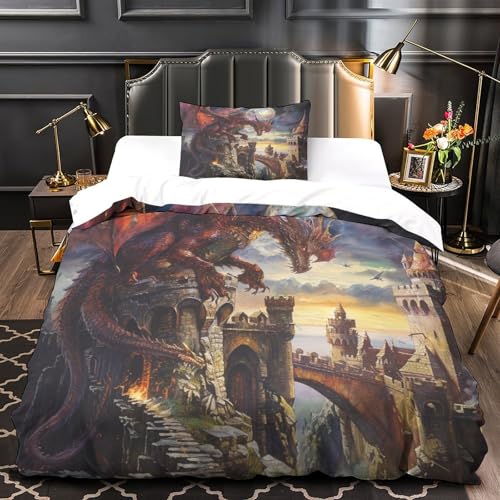 Housse de couette dragon 3D facile d'entretien pour lit d'adolescent