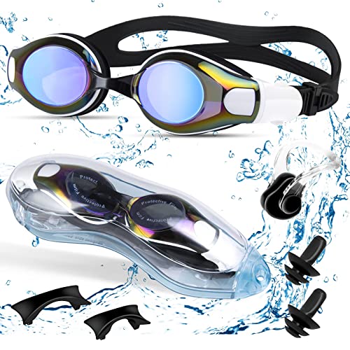 Oziral Anti-Fog Schwimmbrille Unisex für Erwachsene, Auslaufen Anti Beschlag UV-Schutz Schwimmbrille mit Selbstjustierender Nasensteg und Ohrstöpsel für Männer und Frauen Cover