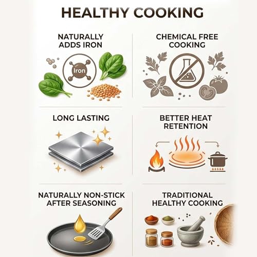 Image of DOZY Iron Cookware Set of 3 Iron Rich Non-Stick 2 Kadhai & 1 Tawa | Induction & Gas Compatible | Chemical Free | Cookware Combo | Better Heat Retention | Pre-Seasoned | Cookware Set for Kitchen