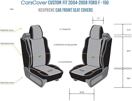 Miniatura 3 de CarsCover Fundas para asiento delantero de auto, de neoprene, hecho a medida para Ford F150 F250 F350, Pickup, color gris y negro, para asiento del