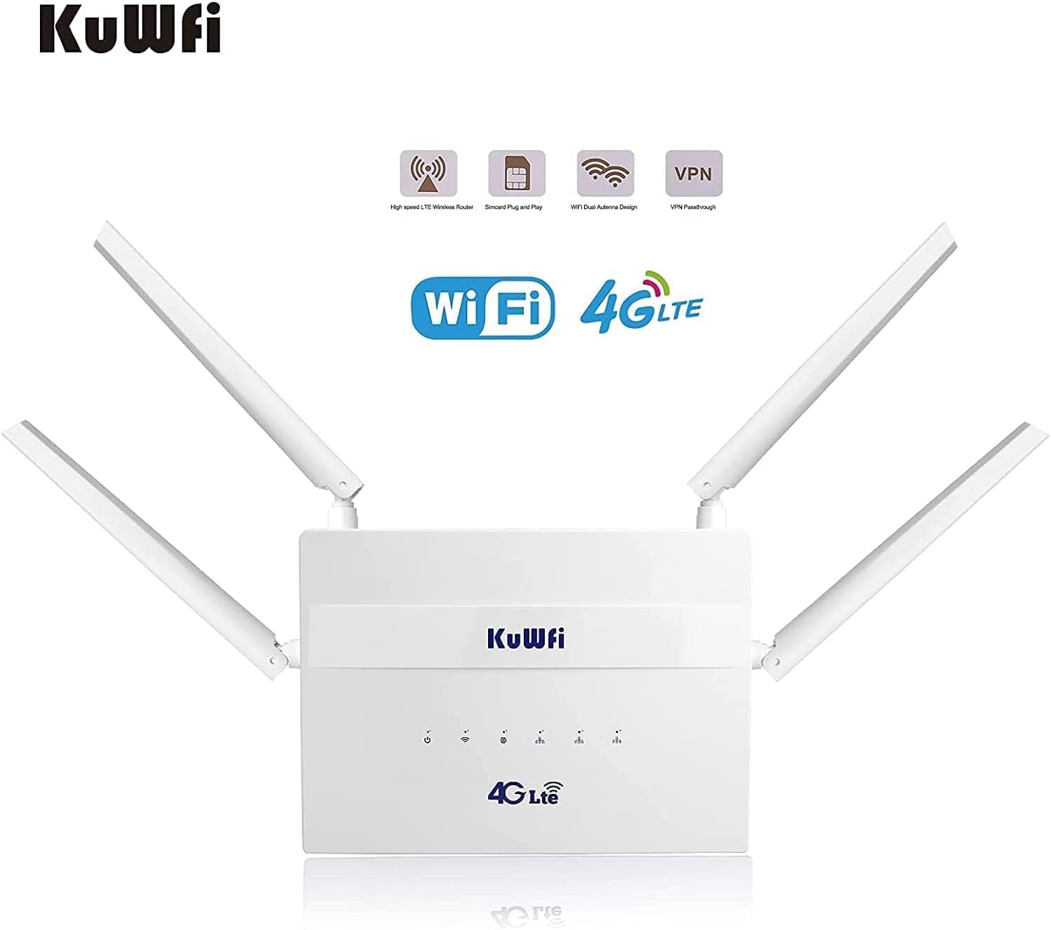 KuWFi C910SP Routeur 4G LTE avec SIM, WiFi Double Bande, Modem 750 Mbps | Routeur 4G Débloqué, Compatible APN et VPN, Réseaux FDD/TDD, Connexion LAN pour Camping-car, Voyage, Jardin, Chalet et Bureau